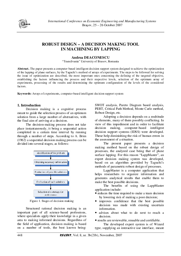 (PDF) Robust design - A decision making tool in machining by lapping