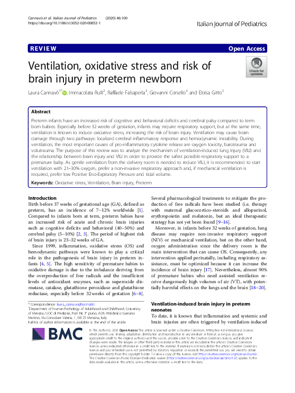 (PDF) Ventilation, oxidative stress and risk of brain injury in preterm ...