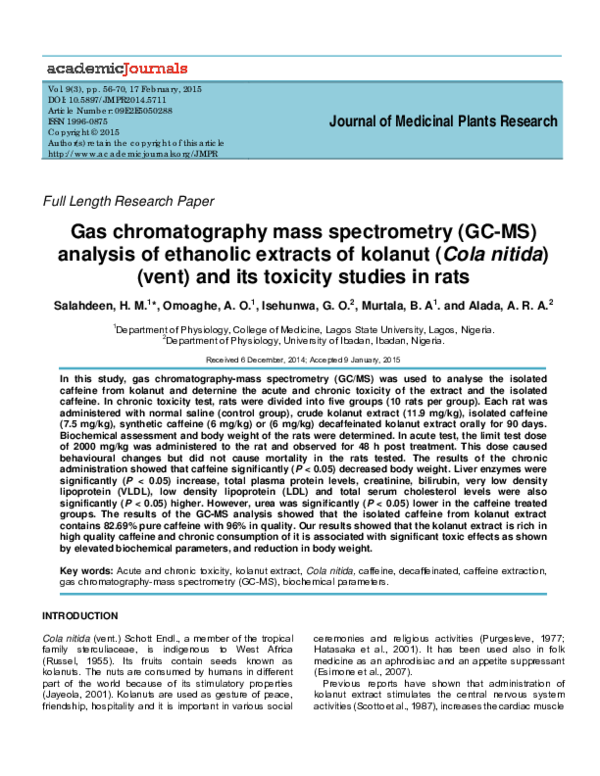 (PDF) Gas chromatography mass spectrometry (GC-MS) analysis of ...