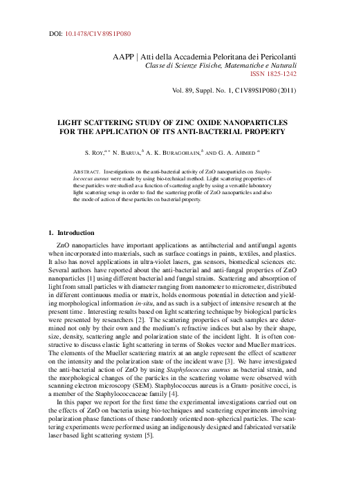 (PDF) Light scattering study of zinc oxide nanoparticles for the ...