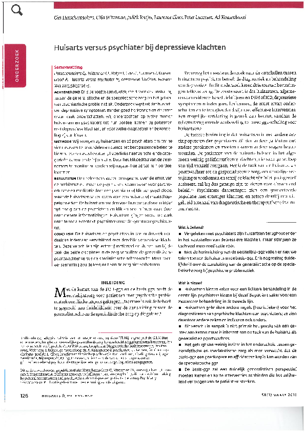  PDF Huisarts Versus Psychiater Bij Depressieve Klachten Giel 