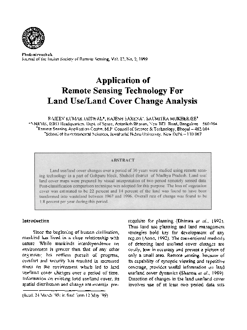(PDF) Application of remote sensing technology for land use/land cover ...