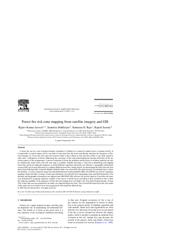 (PDF) Forest fire risk zone mapping from satellite imagery and GIS