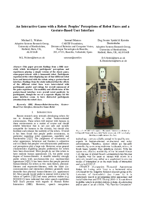 (PDF) An Interactive Game with a Robot: Peoples' Perceptions of Robot ...
