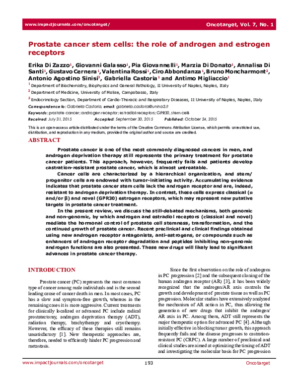 (PDF) Prostate cancer stem cells: the role of androgen and estrogen ...