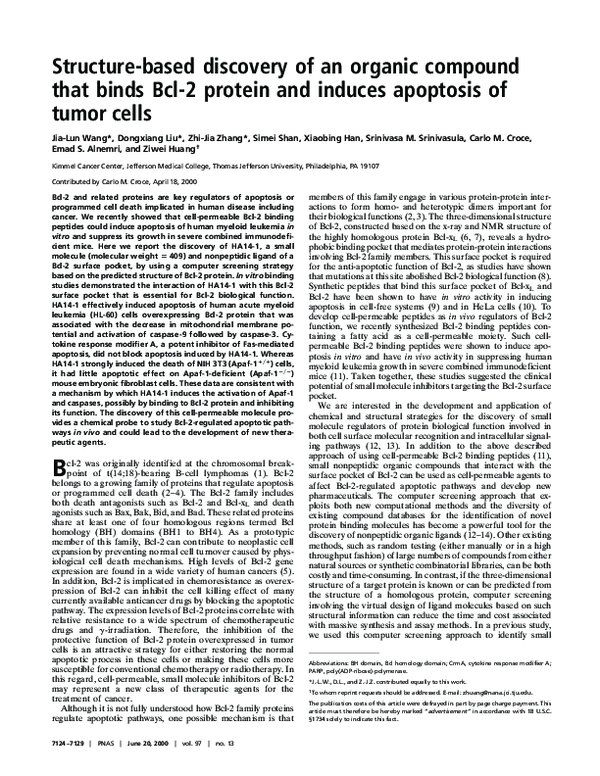 (PDF) Structure-Based Discovery of An Organic Compound That Binds Bcl-2 ...