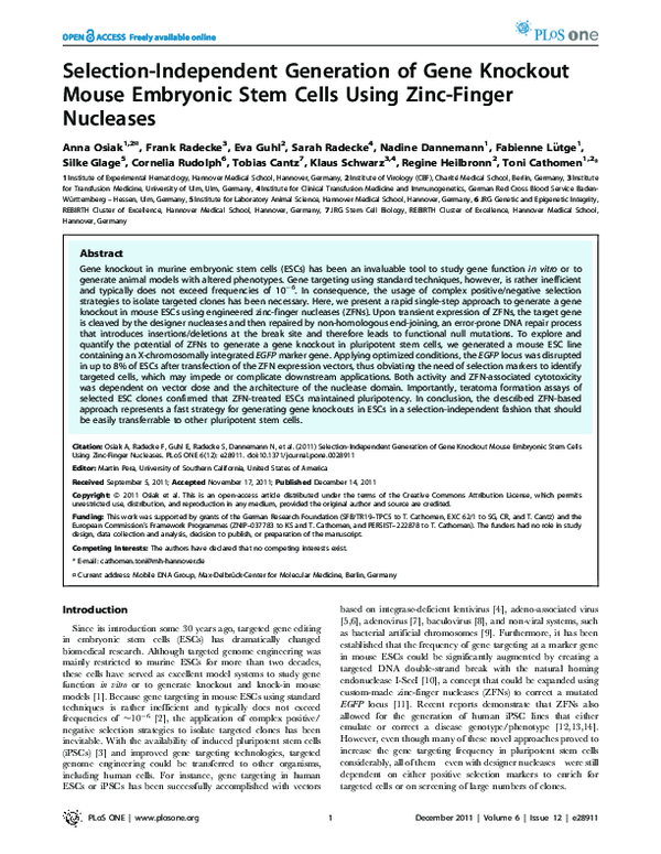 (PDF) Selection-Independent Generation of Gene Knockout Mouse Embryonic ...