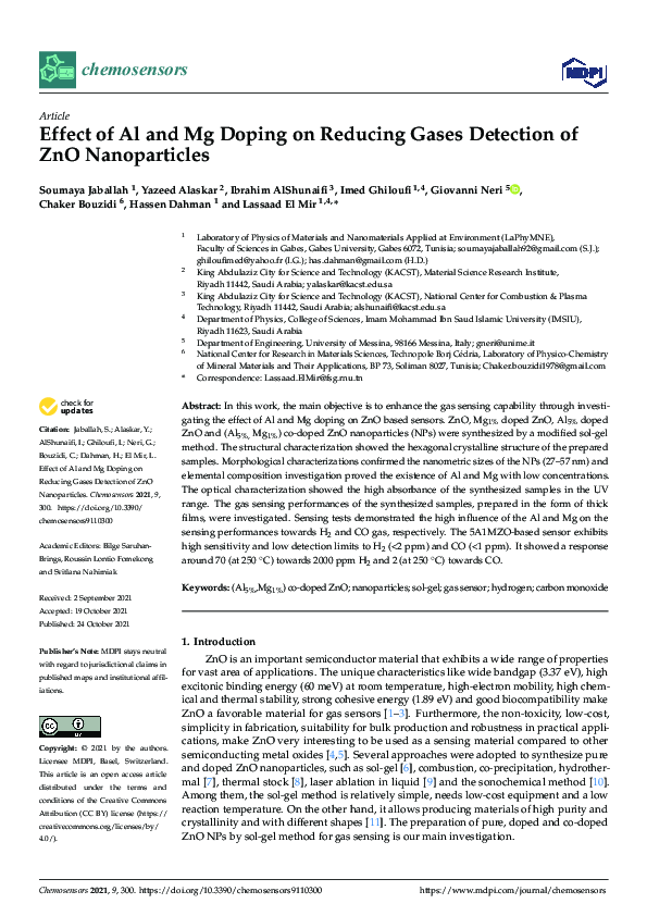 (PDF) Effect of Al and Mg Doping on Reducing Gases Detection of ZnO ...