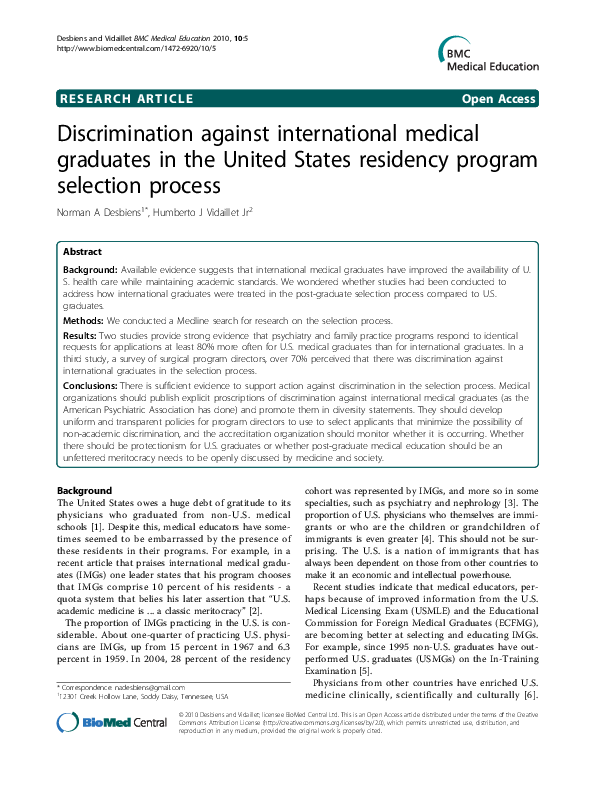 (PDF) Discrimination against international medical graduates in the ...