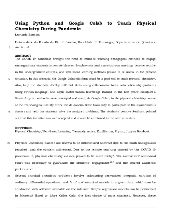 (PDF) Using Python and Google Colab to Teach Physical Chemistry During ...