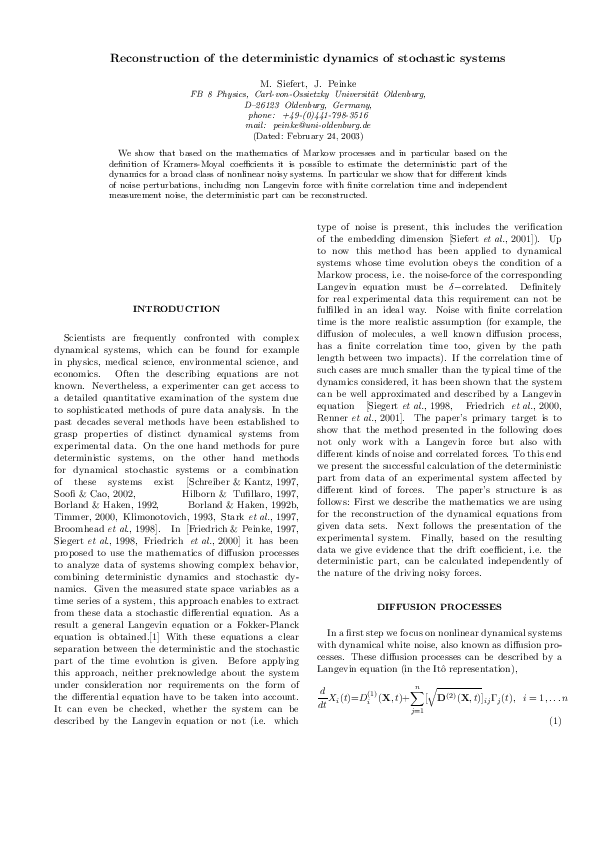 (PDF) Reconstruction of the Deterministic Dynamics of Stochastic Systems