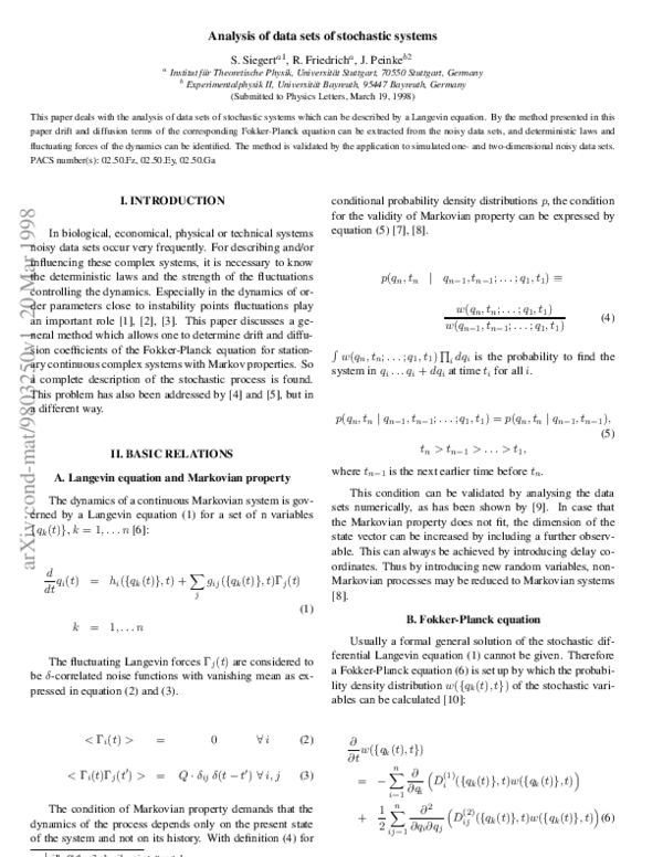 (PDF) Analysis of data sets of stochastic systems