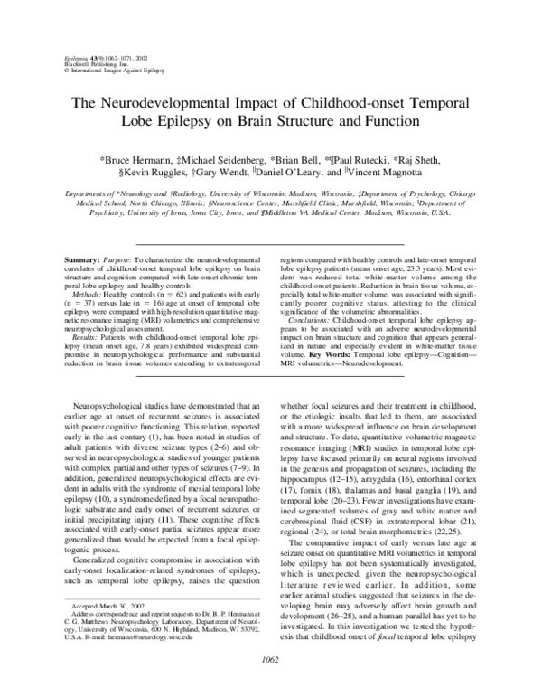 (PDF) The neurodevelopmental impact of childhood-onset temporal lobe ...