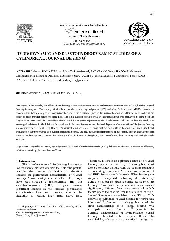 (PDF) Hydrodynamic and elastohydrodynamic studies of a cylindrical ...
