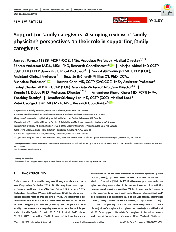 (PDF) Support for family caregivers: A scoping review of family ...