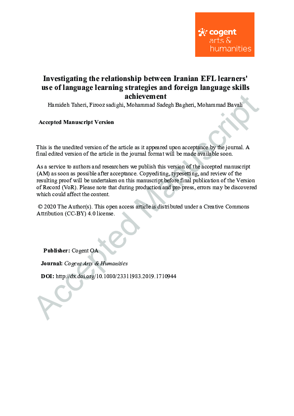 (PDF) Investigating the relationship between Iranian EFL learners’ use ...