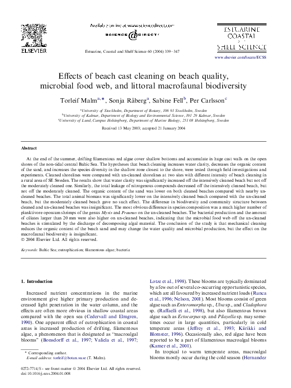 (PDF) Effects of beach cast cleaning on beach quality, microbial food ...