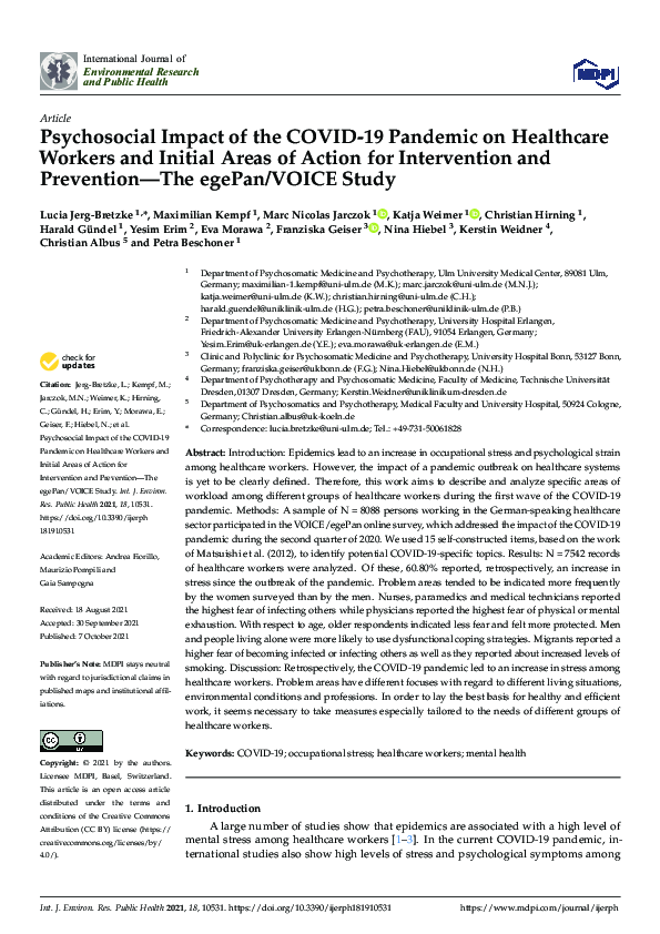 (PDF) Psychosocial Impact of the COVID-19 Pandemic on Healthcare ...