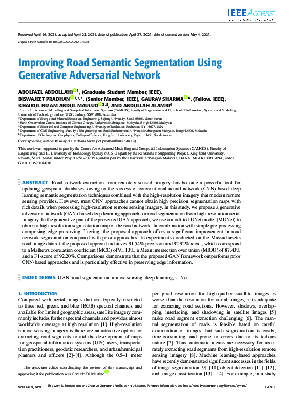 (PDF) Improving Road Semantic Segmentation Using Generative Adversarial ...