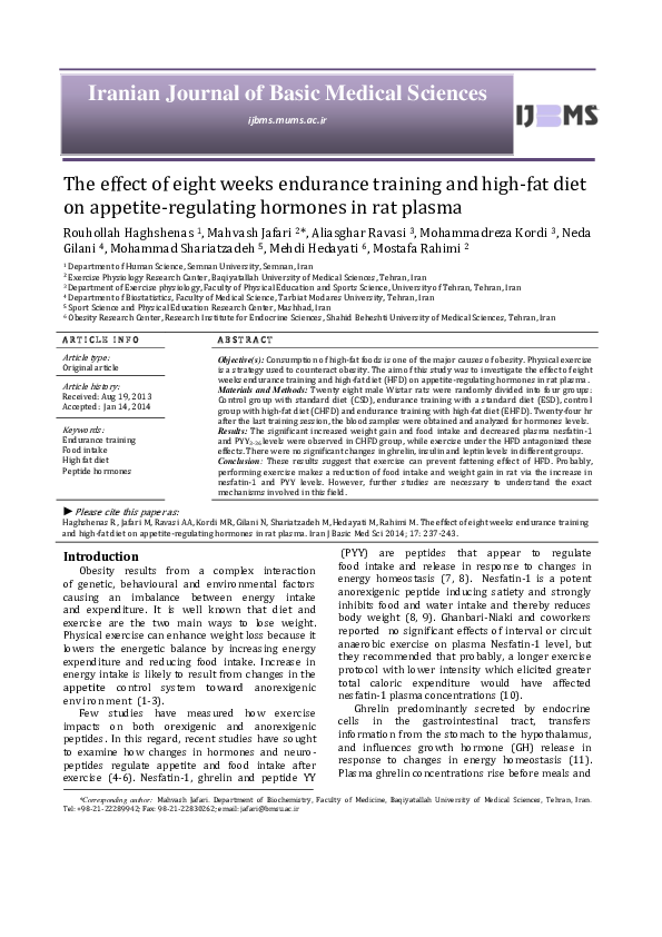 (PDF) The effect of eight weeks endurance training and high-fat diet on ...
