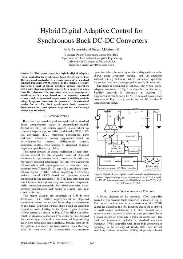 (PDF) Hybrid digital adaptive control for synchronous buck DC-DC converters
