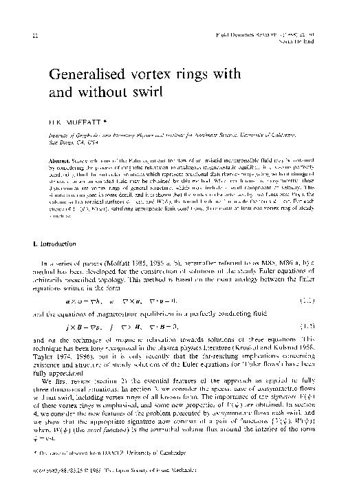 (PDF) Generalised vortex rings with and without swirl
