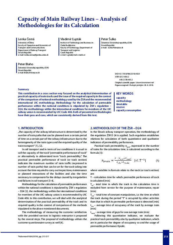 (PDF) Capacity of Main Railway Lines – Analysis of Methodologies for ...