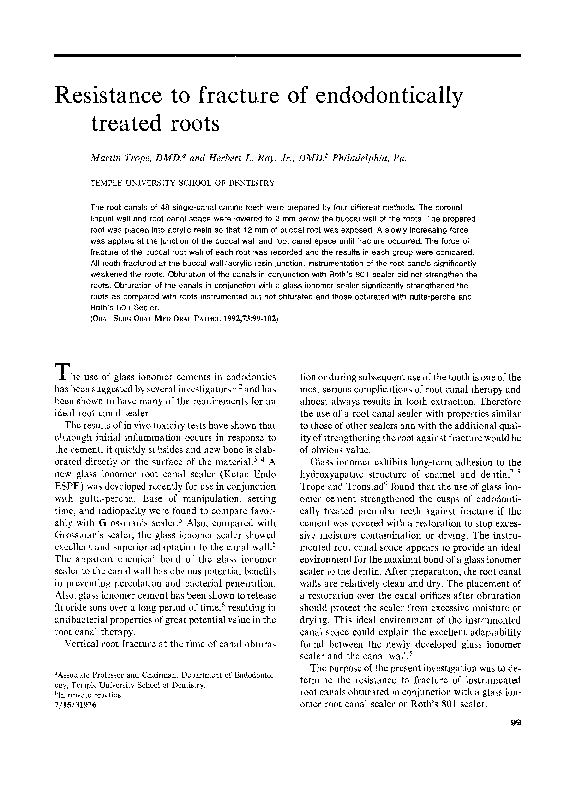 (PDF) Resistance to fracture of endodontically treated roots