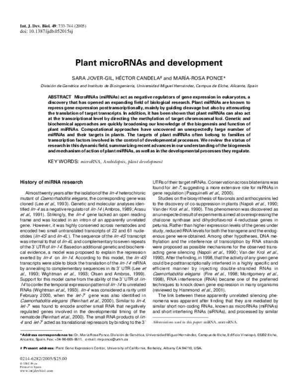 (PDF) Plant MicroRNAs and Development