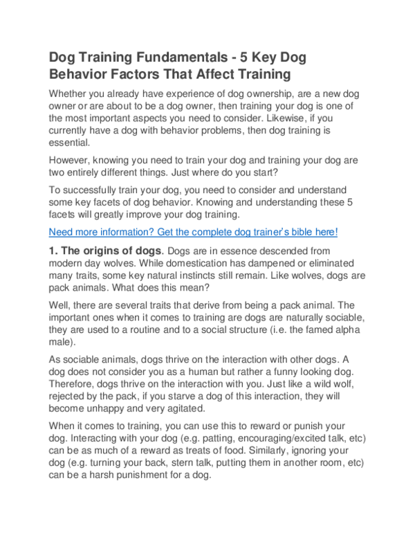 (PDF) Dog Training Fundamentals 5 Key Dog Behavior Factors That Affect