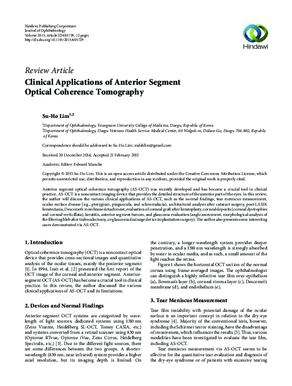 (PDF) Clinical applications of anterior segment optical coherence ...