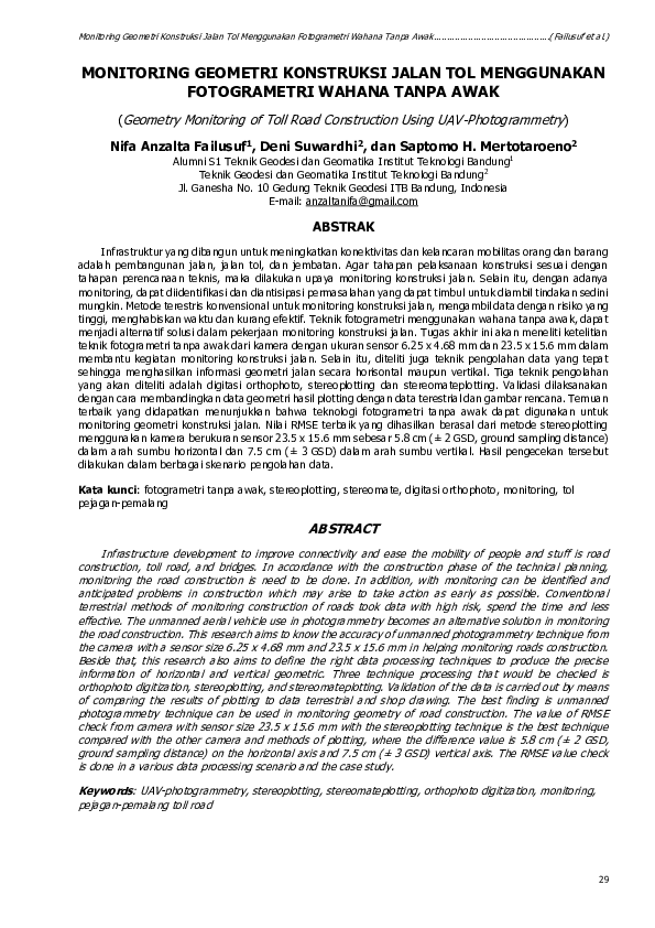 (PDF) Monitoring Geometri Konstruksi Jalan Tol Menggunakan Fotogrametri