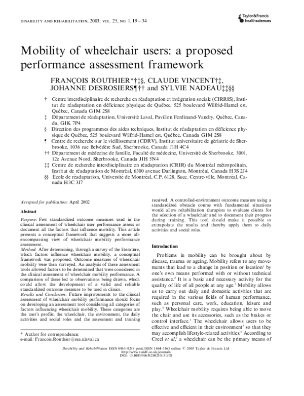 (PDF) Mobility of wheelchair users: a proposed performance assessment ...