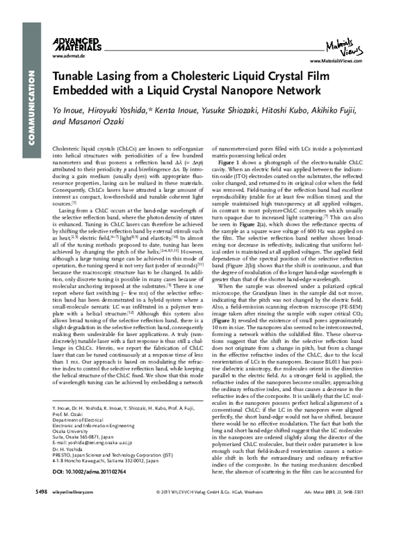 (PDF) Tunable Lasing from a Cholesteric Liquid Crystal Film Embedded ...