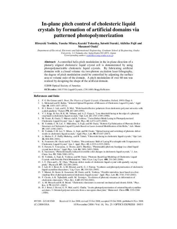 (PDF) In-plane pitch control of cholesteric liquid crystals by ...