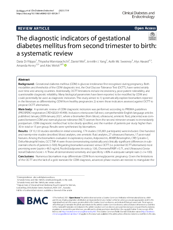 (PDF) The diagnostic indicators of gestational diabetes mellitus from ...