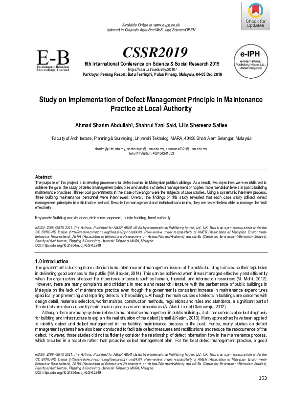 (PDF) Implementation of Defect Management Principle in Maintenance ...