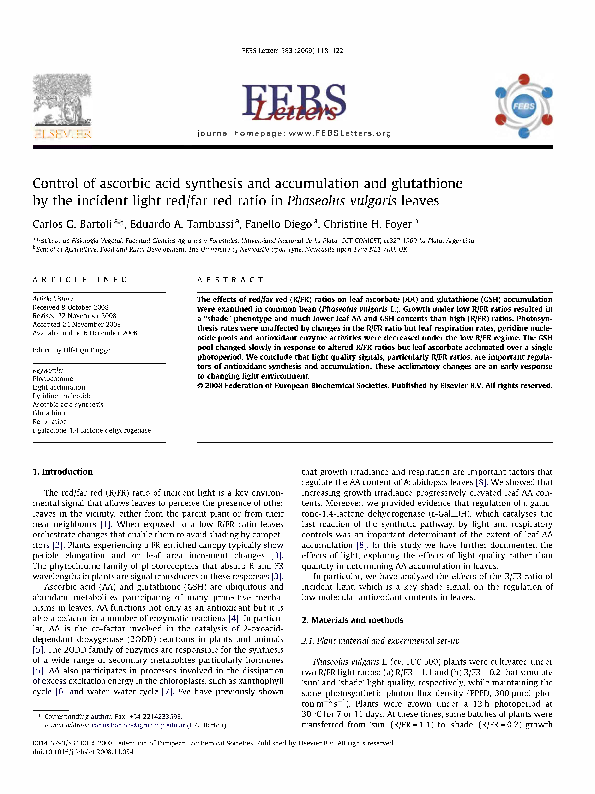(PDF) Control of ascorbic acid synthesis and accumulation and ...