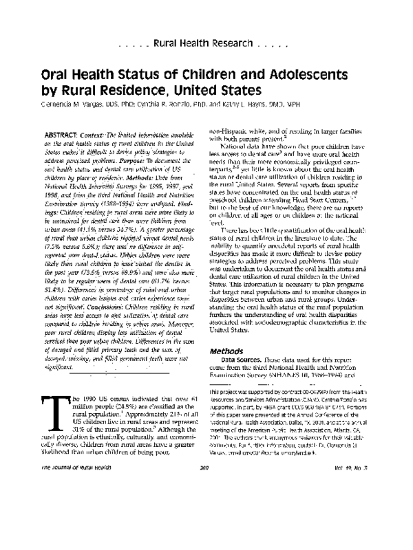 (PDF) Oral Health Status of Children and Adolescents by Rural Residence ...