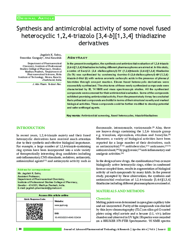 (PDF) Synthesis and antimicrobial activity of some novel fused ...