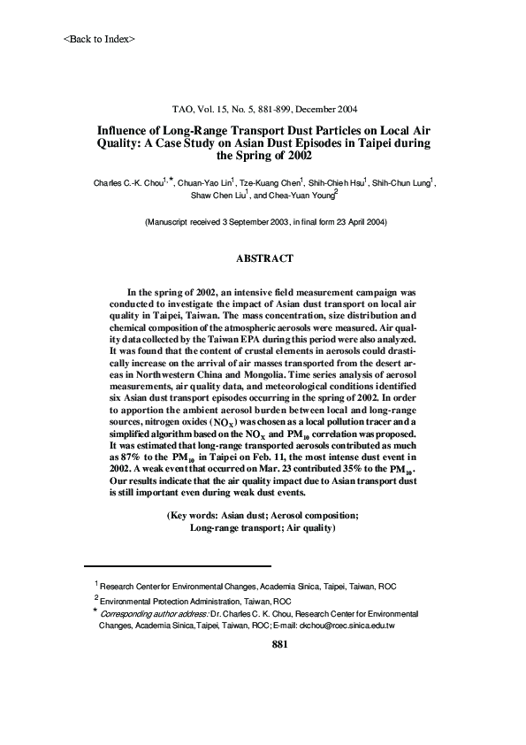 (PDF) Influence of Long-Range Transport Dust Particles on Local Air ...