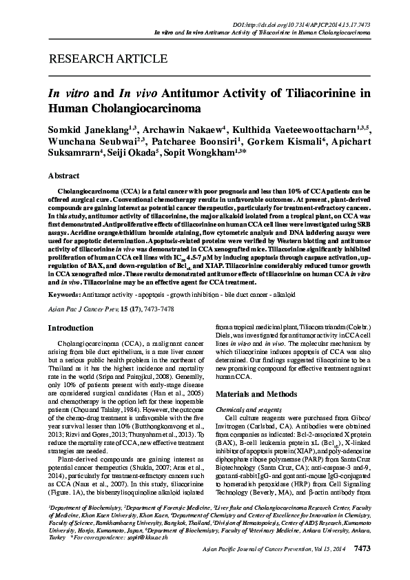 (PDF) In vitro and in vivo antitumor activity of tiliacorinine in human ...