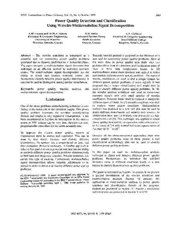 (PDF) Power quality detection and classification using wavelet ...