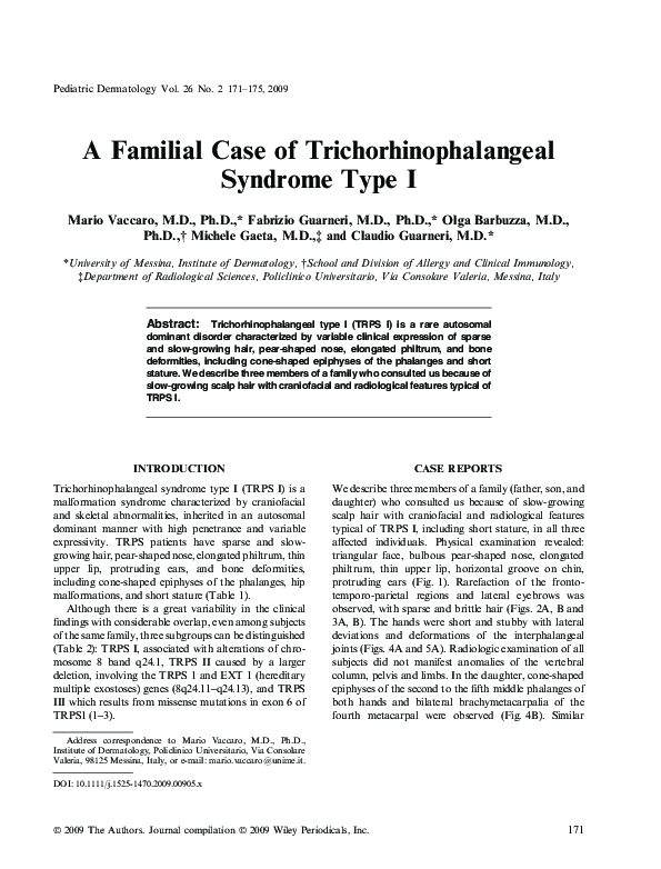 (PDF) A Familial Case of Trichorhinophalangeal Syndrome Type I