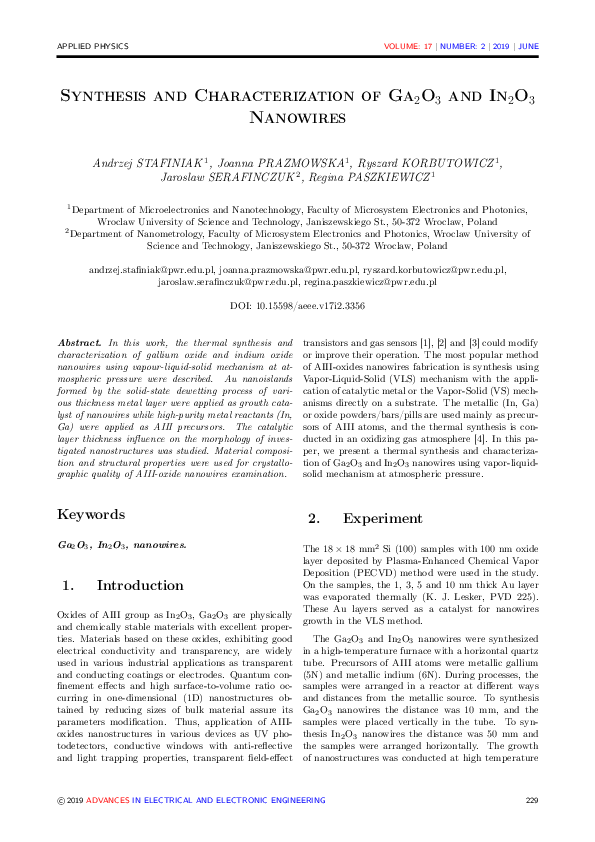 (PDF) Synthesis and Characterization of Ga2O3 and In2O3 Nanowires