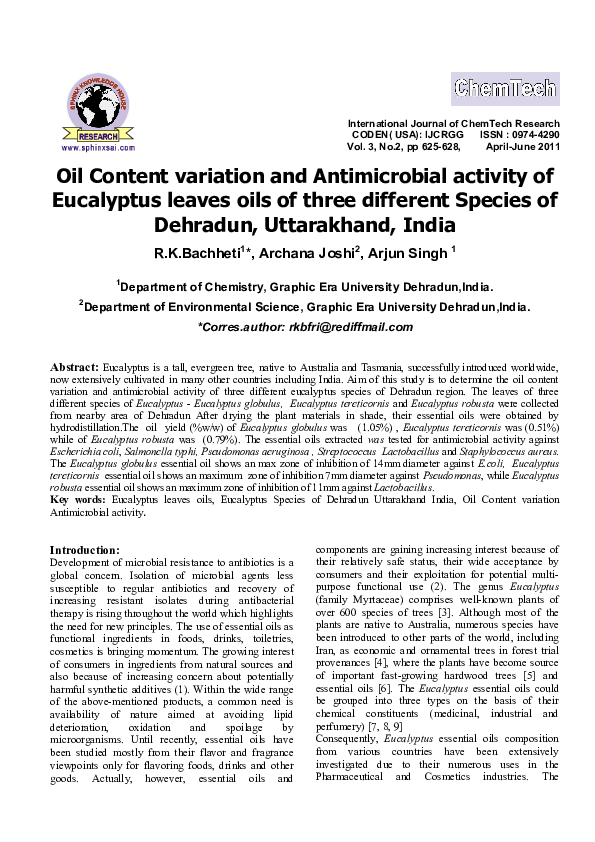 (PDF) Oil Content variation and Antimicrobial activity of Eucalyptus