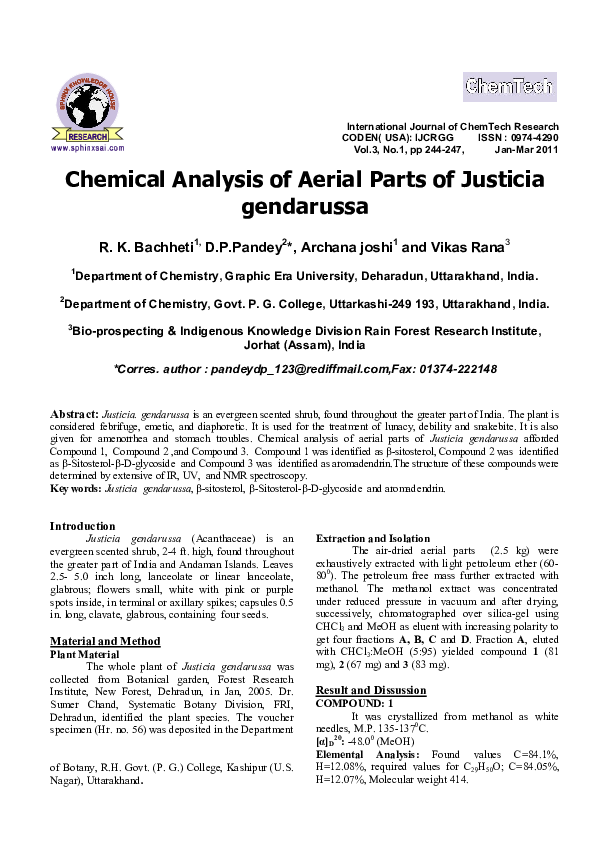 (PDF) Chemical analysis of aerial parts of Justicia gendarussa Rakesh