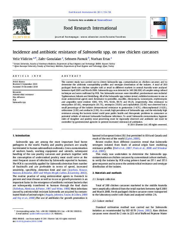 (PDF) Incidence and antibiotic resistance of Salmonella spp. on raw ...