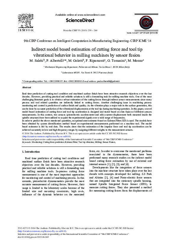 (PDF) Indirect Model Based Estimation of Cutting Force and Tool Tip ...