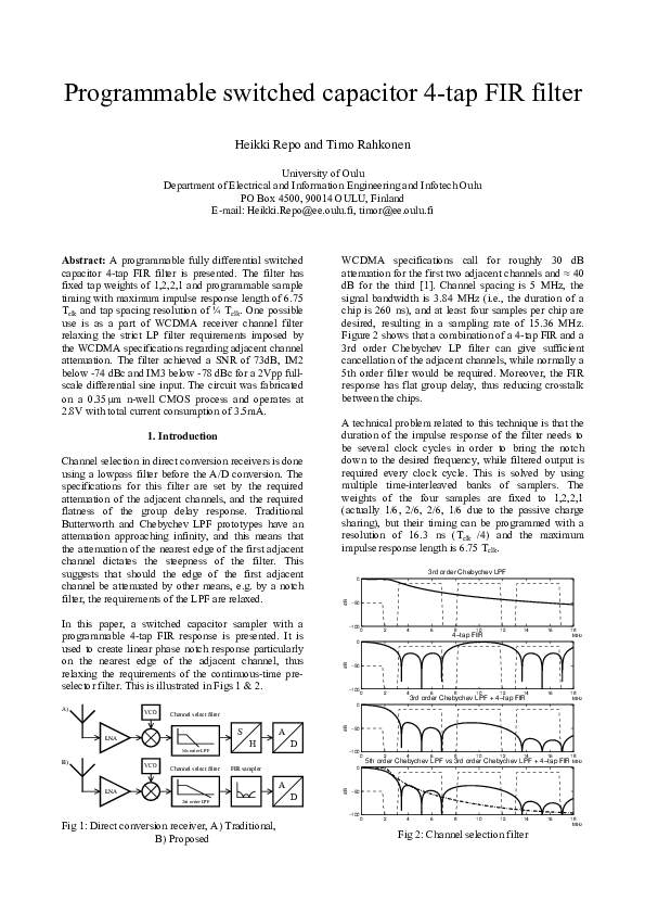 (PDF) Programmable switched capacitor 4-tap FIR filter